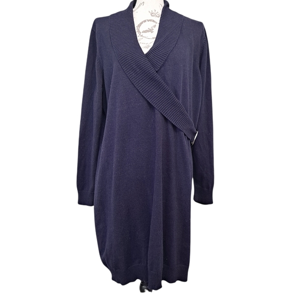 Lane Bryant Dresses & Skirts - Lane Bryant dark Purple long sleeve faux wrap knit sweater cozy casual dress
